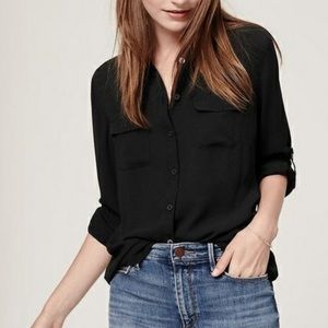 LOFT Black long sleeve utility button down blouse